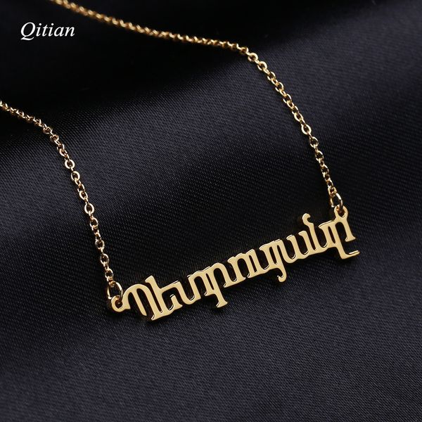

armenian/russian name necklace gold color stainless steel personalized custom necklace for gift nameplate pendant choker jewelry, Silver