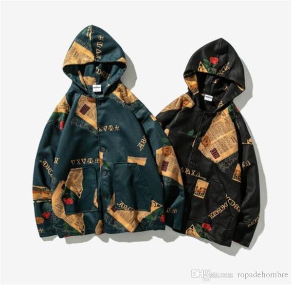 

письмо printed mens конструктора куртки шерсти газета повседневная прохладный сыпучие длинными рукавами с капюшоном куртки мужская мода зима, Black;brown