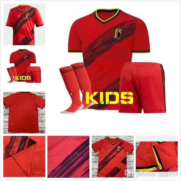 

kids kit 19 20 belgium hazard lukaku soccer jersey 2020 national team home away de bruyne kompany maillot de foot football shirt kit, Black;yellow
