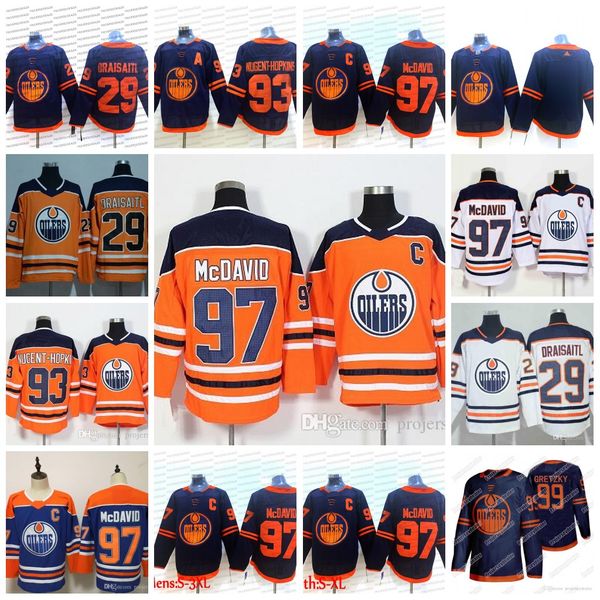 

97 connor mcdavid edmonton oilers 2019-2020 third jersey 29 leon draisaitl 93 ryan nugent-hopkins 99 wayne gretzky 19 patrick maroon hockey, Black;red