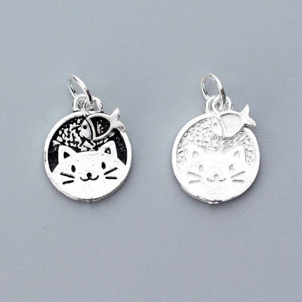 

925 sterling silve 13mm cute kitty medallion charms girls handmade bracelets necklace dangle pendants diy s925 silver jewelry, Bronze;silver