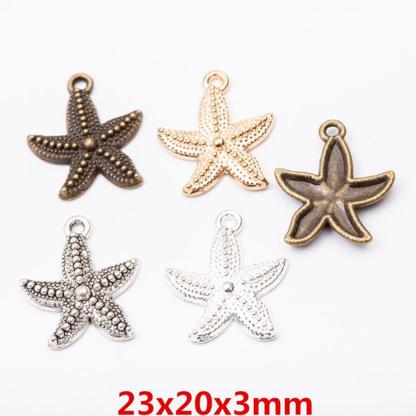 

50pcs 23*20mm vintage bronze antique silver nautical gold starfish charms pendant for bracelet earring necklace diy jewelry, Bronze;silver