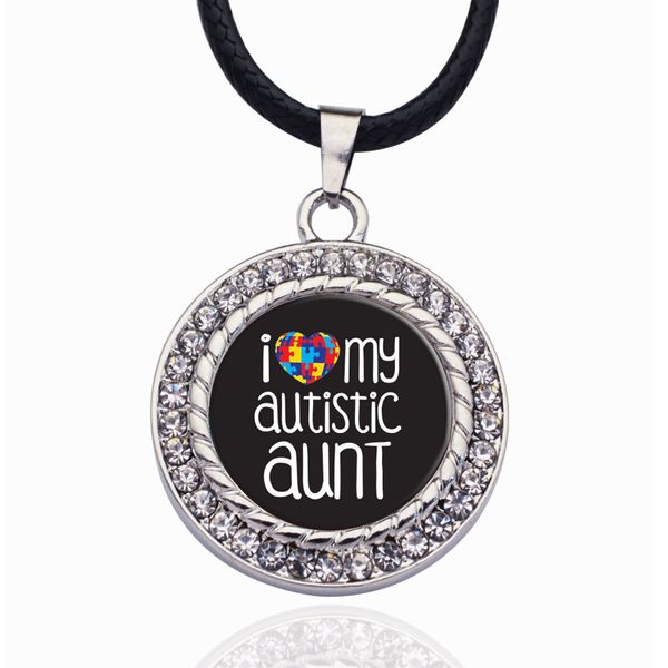 

i love my autistic aunt circle charm necklace for crystal stars pendant chain necklaces & chokers fashion jewelry, Bronze;silver