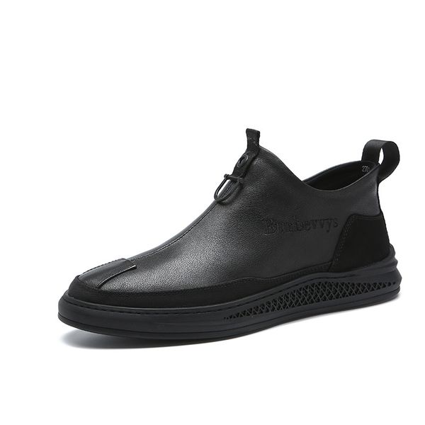 

2019 fashon brand all black men's leather casual shoes outdoor comfortable work shoes male non-slip sneakers plus fur warm boots