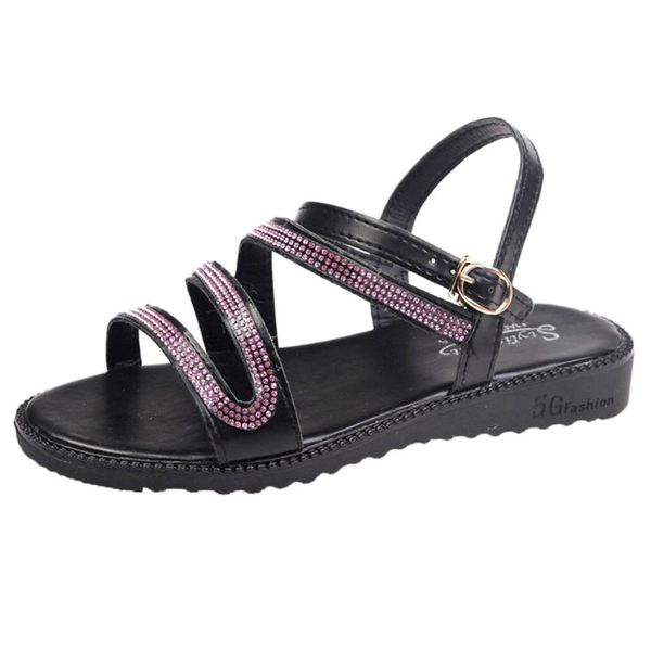 

summer brand women flat sandals thick-soled open-toe leather non-slip shoes casual breathable belt buckle shoes sandalias mujer, Black