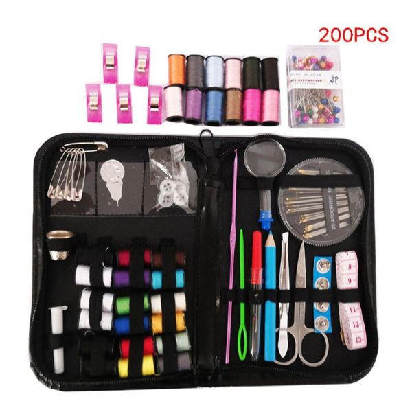 

travel college students beginners mini sewing bags for diy sewing with 200 pcs basic and professional accessories, Black