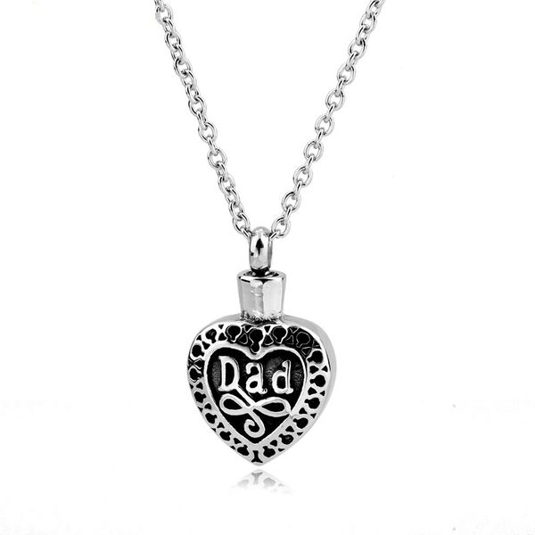 

dad in my heart cremation necklace for ashes of loved ones stainless steel memorial urn jewelry holder keepsake pendant, Silver