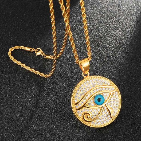 

d&z turkish bling iced out round lucky evil eye pendant collares for women gold color stainless steel jewelry, Silver