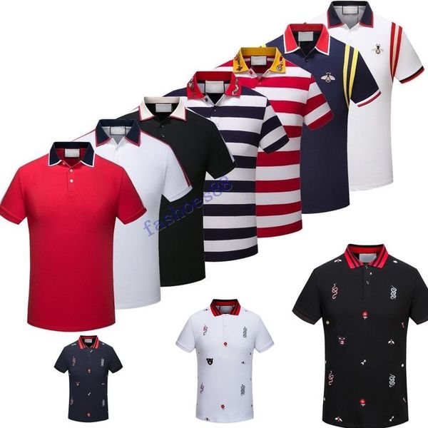 

жаркое лето дизайнер бренд одежды мужчины ткань полосатый рукав поло вышивка пчела футболка отложным воротником повседневная женская футболк, White;black