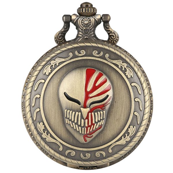 

steampunk mask design quartz pocket watch cool bronze clock with fob necklace chain souvenir jewelry gifts men women, Slivery;golden