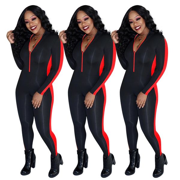 

y8153 european and american women's stitching nightclub tight zip jumpsuit cross-border women's clothing, Black
