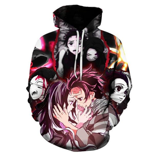 

new fashion 3d print hoodies funny hoodies demon slayer print tyle pullover sleeve streetwear sweatshirt hoodie, Black