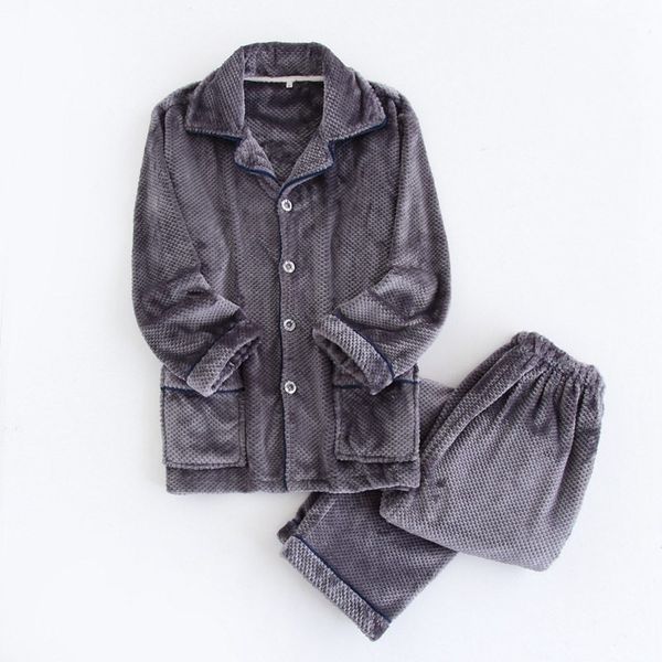 

2018 winter plus size pijamas men casual pajama sets male warm coral fleece sleepwear suit couples turn-down collar coat +pants, Black;brown