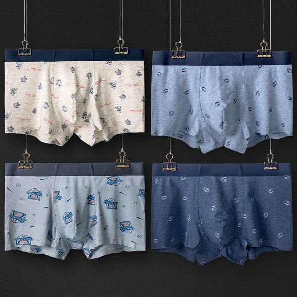 

one-piece men's traceless cotton underwear mid-waist floral yarn men's comfortable breathable under boxer pants cotton boxer pants, Black;white