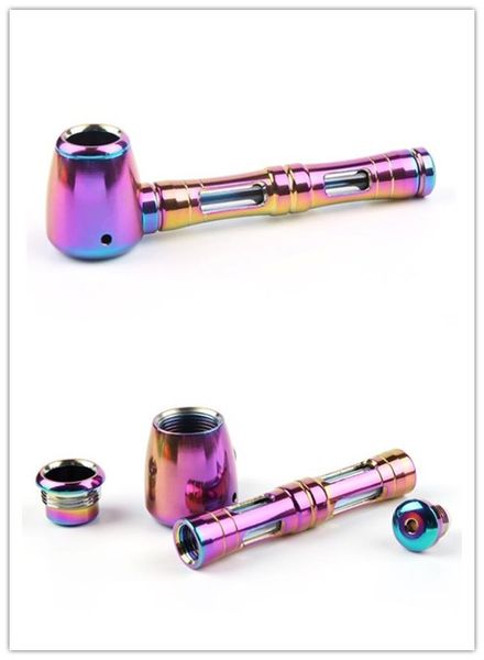 Filtro per pipa da fumo in lega di alluminio arcobaleno in metallo con tubo in vetro trasparente Pipa dal design innovativo staccabile portatile per tabacco alle erbe