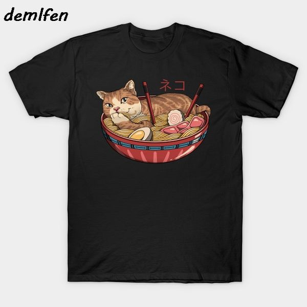 

neko ramen v2 t-shirt funny harajuku streetwear men short sleeve o-neck cotton shirt casual tees, White;black