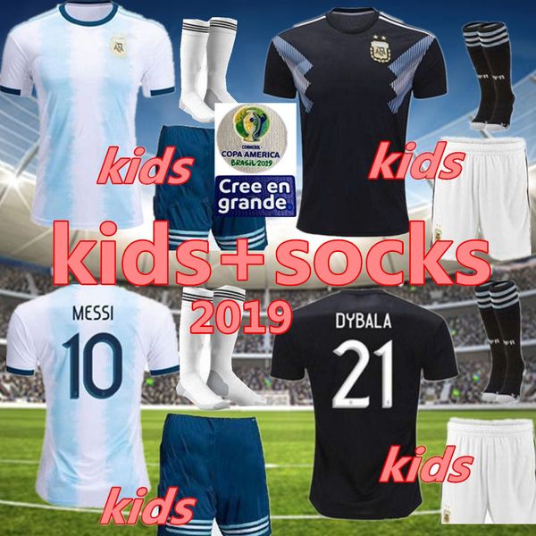 

2019 2020 argentina soccer jersey kids kit 19 20 messi home soccer jerseys child boys aguero di maria dybala away soccer jersey shorts, Black