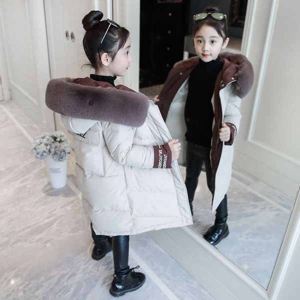 

new fashion girls clothing winter warm down cotton jackets children fur collar coats girl thickening hooded kids clothes coat 8, Blue;gray