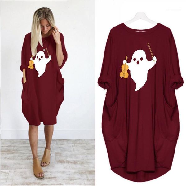 

womens dresses with pockets fashion female clothes halloween loose womens dresses plus size printed long sleeve, Black;gray