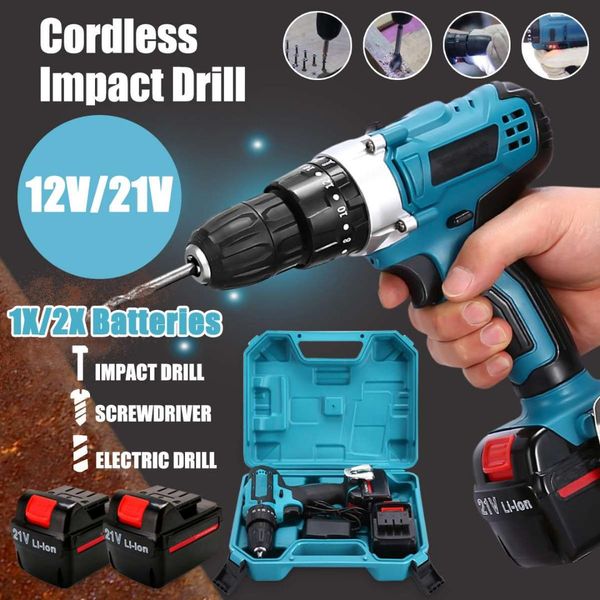 

2019 new style 12v/21v impact drill electric hand drill battery cordless hammer electric screwdriver home diy power tools