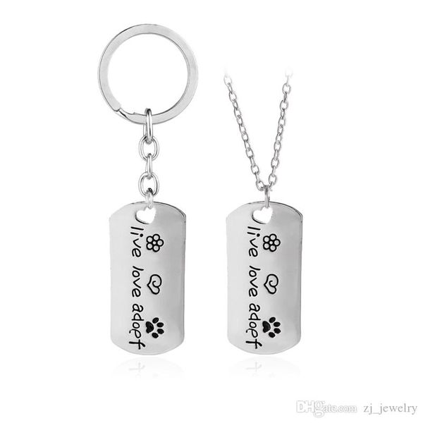 

новая прямоугольная собака тегов стиль ожерелье cat dogs «живая любовь принять» pet rescue лапу печати тэг ювелирных изделий кольца для ключ, Silver