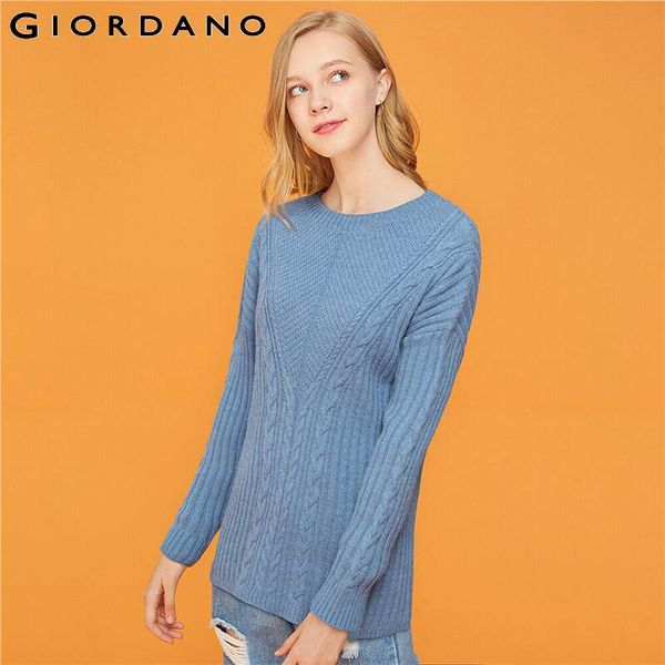 

джордано женщина свитер толстых crewneck середина длинных свитер женщины solid 7-игла кабель вязаной stretchy пулл femme 05359624, White;black