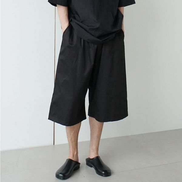 

men's pants summer straight fashion solid color casual men streetwear wild loose drawstring cropped mens m, Black