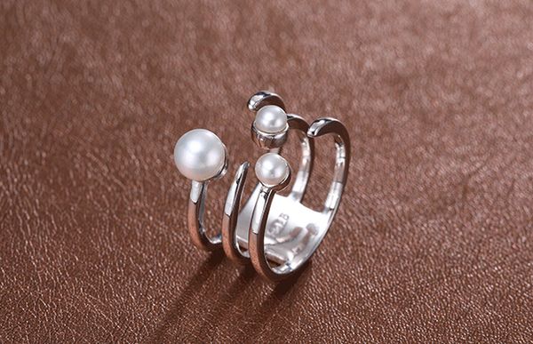 

430 jun ya 3-6mm full of strong bright freshwater pearl ring, Slivery;golden