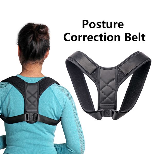 

spine posture corrector shoulder bandage upright go back support belt magnetic double pull strap support posture corset, Black;blue