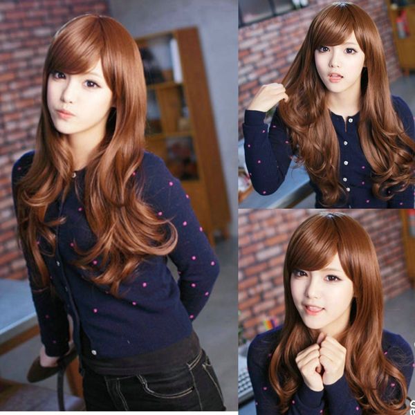 

fashion style womens lady long curly wavy full wigs brown party cosplay, Black