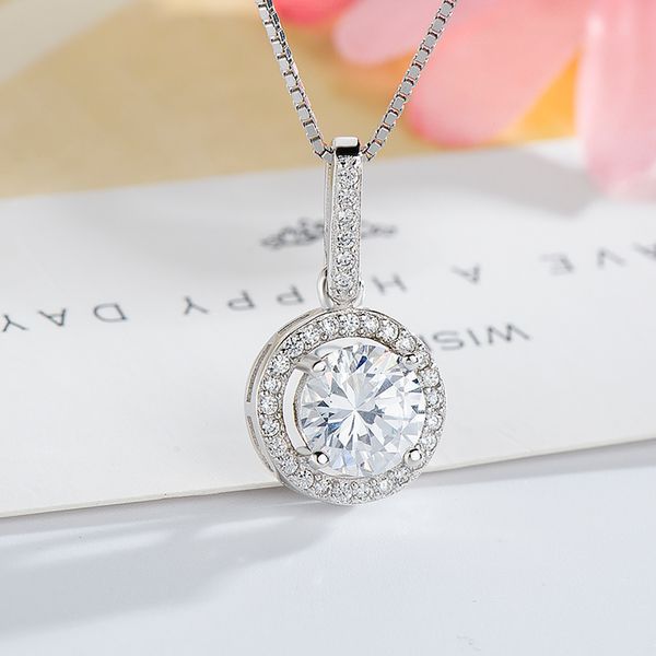 

sterling silver necklace wholesale pendant zircon diamond engagement pendant 925 clavicle necklace 18inches with jewelry box, Blue;slivery