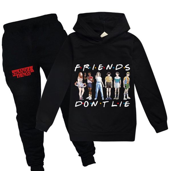 

горячий 2pcs / комплект продажа странной вещей детский набор с длинным рукавом hoodie брюки друзья dont ложь 9 цветов детской одежды мальчик, White