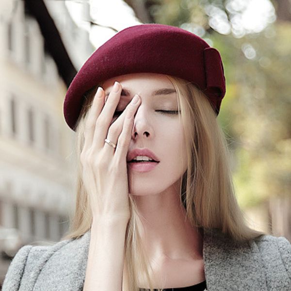 

new 2020 wool women knitted beret winter warm european fashion lady painter bonnet hats stewardess elegant woolen beret lx2412, Blue;gray