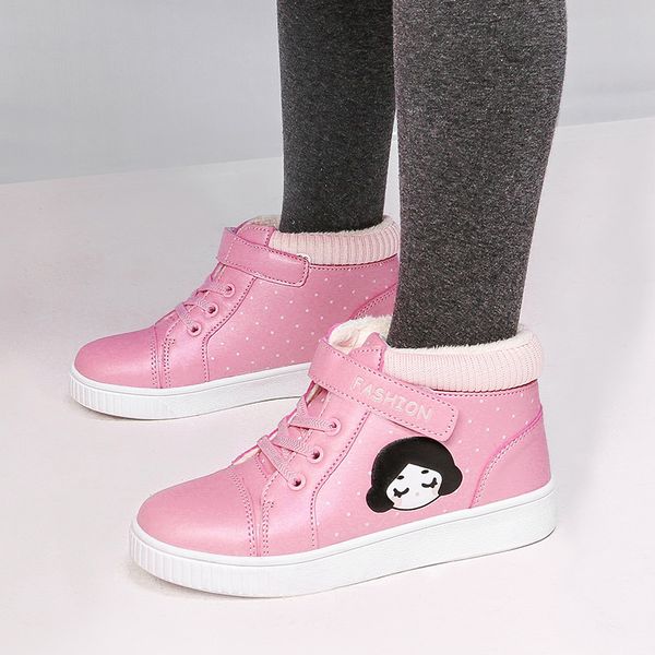 

2020 new fashion children girls boots kids girl martin boots winter fur inside warm snow antislip plush, Black;grey