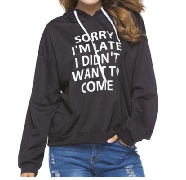

brand new autumn hoodies long-sleeved english printed sweater hip hop hoodies female loose thin pullover top, Black
