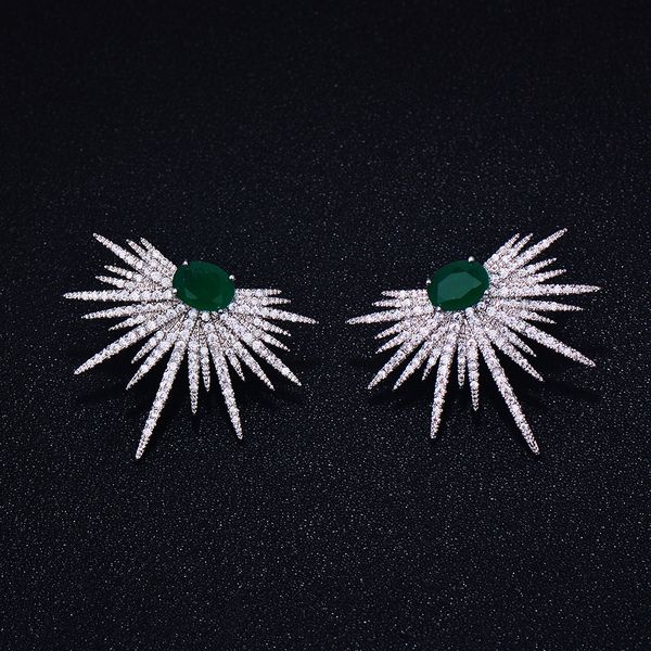 

godki brand new fashion popular luxury crystal zircon stud earrings spark shape flower earrings fashion jewelry for women cx200606, Golden;silver