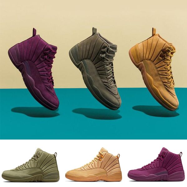 

psny x 12s mens basketball shoes nyc wheat paris bordeaux milan green men trainer sneaker 12 athletic sports shoe size 8-13, Black