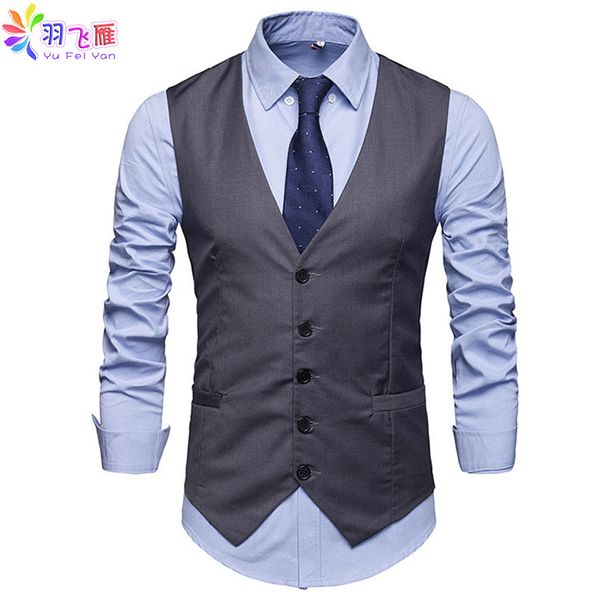 

yufeiyan 2019 business vest suit mens casual men waistcoat vest grey single breasted wedding slim fit formal suit for men, Black;white