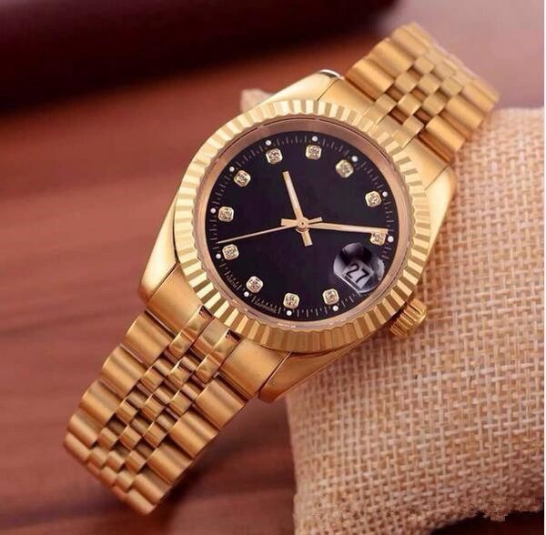 

brand new quality president yellow gold watch w gold diamond dial bezel woman men's sport wrist watches automatic mens watch, Slivery;brown