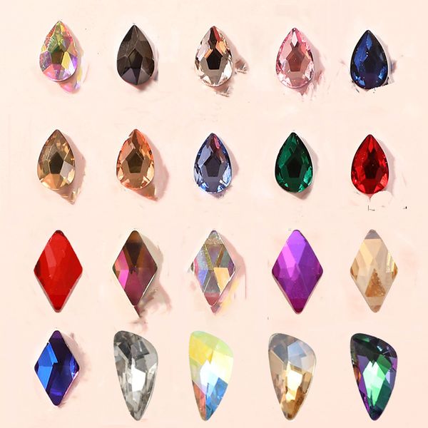 

100pcs crystal ab glass nail rhinestones flatback glass stone fancy crystals nail art decorations gems 3styles non ix strass, Silver;gold