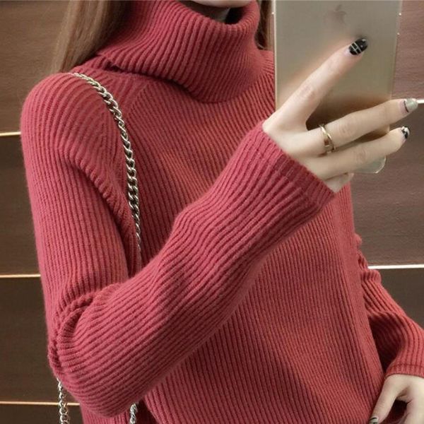 

fall and winter 2019 new high-collar sweater thick woman loose short pullover pure-color knitted woman, White;black