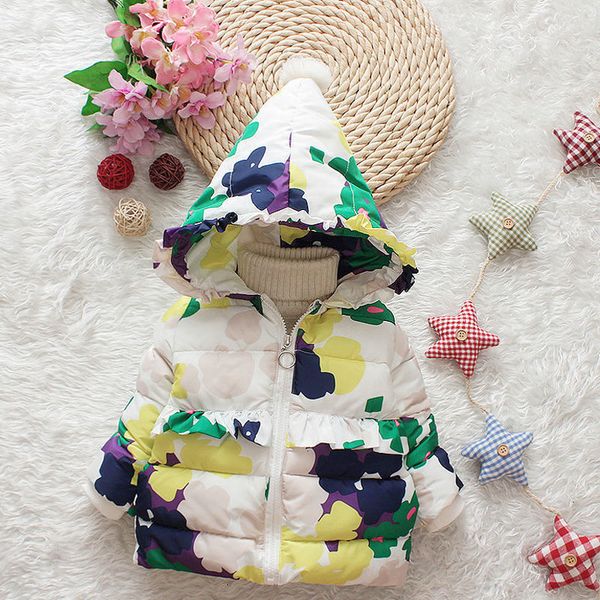 

2019 girls down parkas winter new kids fashion cotton thick hooede outerwear for children kids girl warm snowsuit outerwear 1-6y, Blue;gray