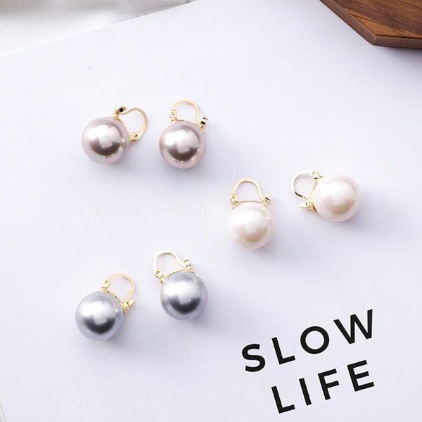 

hoop & huggie gold color geometric round circle pearl ball hoops earrings women elegant big wedding 1 pair, Golden;silver