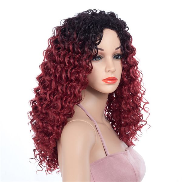 16 zoll ombre schwarz farbe mittelperücken rot afro kinky lockig synthetische perücke für frauen hitzebeständig für afrikanische amerika haare