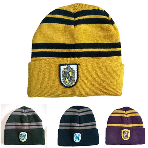 

winter warm elastic knitted hat 4 colors children cosplay costume school striped badge hats winter outdoor warm beanie cap bh0512 tqq