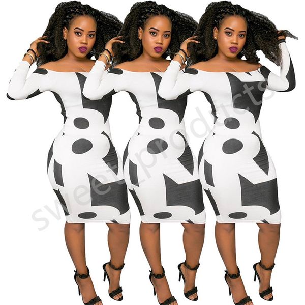 

женщины с открытыми плечами платье с длинным рукавом геометрия печатных плотный длинное платье сексуальная утечка плеча длиной до колен тощи, White