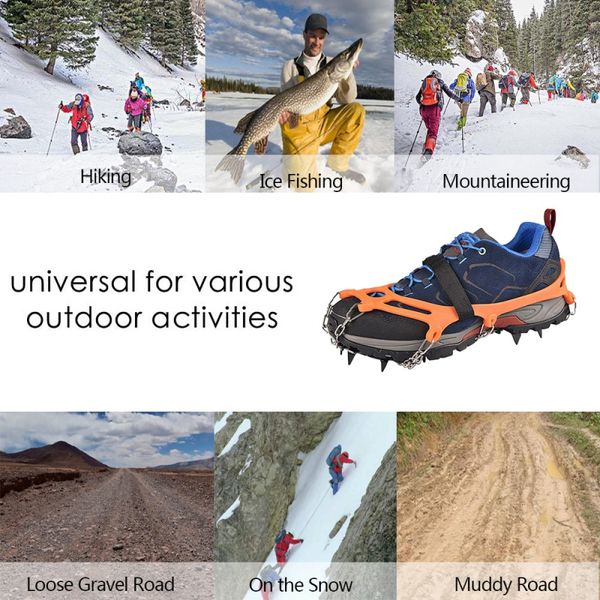

ice cleats crampons traction snow grips for boots shoes anti-slip 12-spikes safe protect for hiking climbing mountaineering kt01