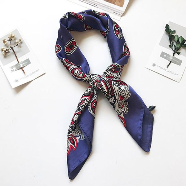 

ethnic contrast color paisley floral bandana head scarf women men imitation silk neckerchief sports cycling decorative headband, Blue;gray