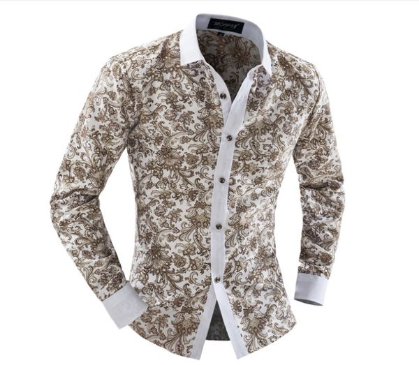 

men floral shirt summer autumn dress fashion long sleeve men casual shirt thin men shirts chemise homme marque, White;black