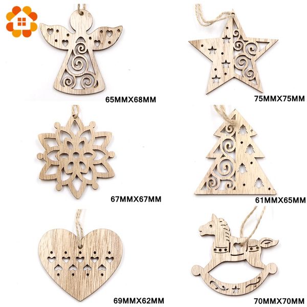 

6pcs european hollow christmas snowflakes wooden pendants ornaments for xmas tree ornament christmas party decorations kids gift